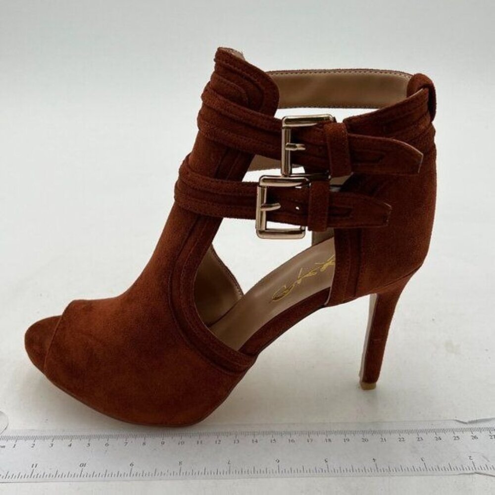 XYD Women Peep Toe Ankle Bootie High Heels Buckled Double Straps Cutout Fashion